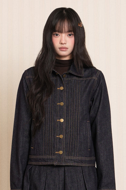 Washed Denim Lapel Tie Jacket