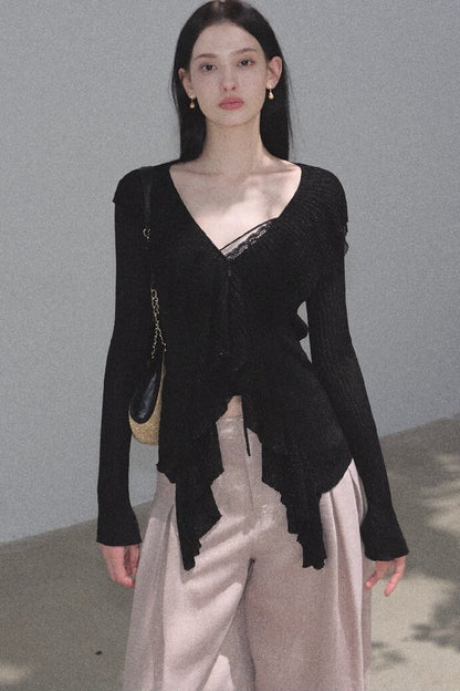 Shimmer V-Neck Long-Sleeve Blouse Top