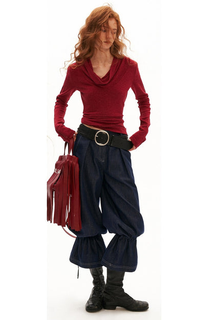 Off-Shoulder Long-Sleeve Cowl T-Shirt