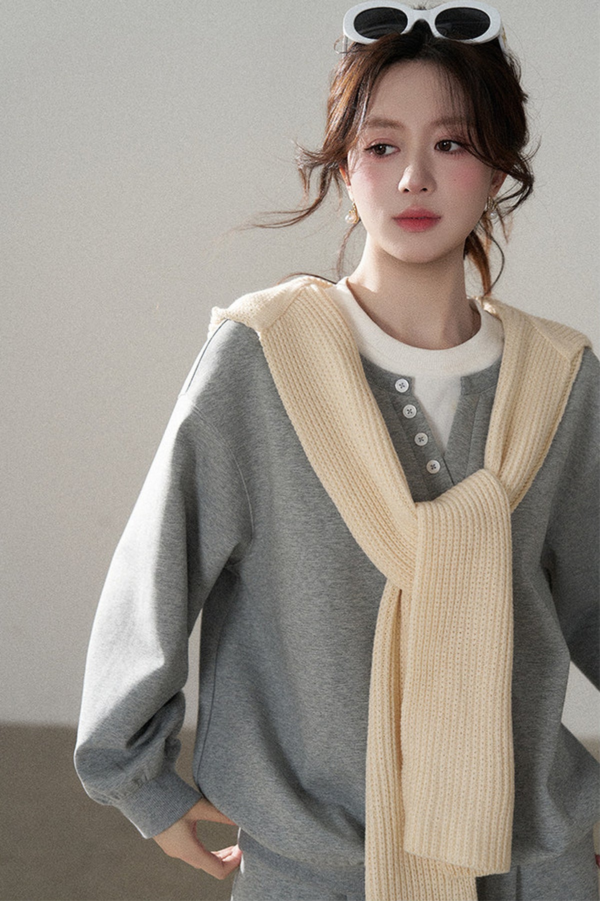 Hooded Shawl Sweatshirt and Wide-Leg Pants Set-Up