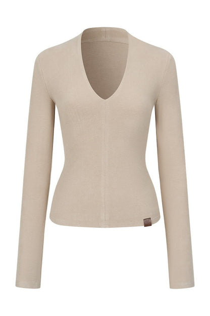 Deep V-Neck Ribbed Knit Top