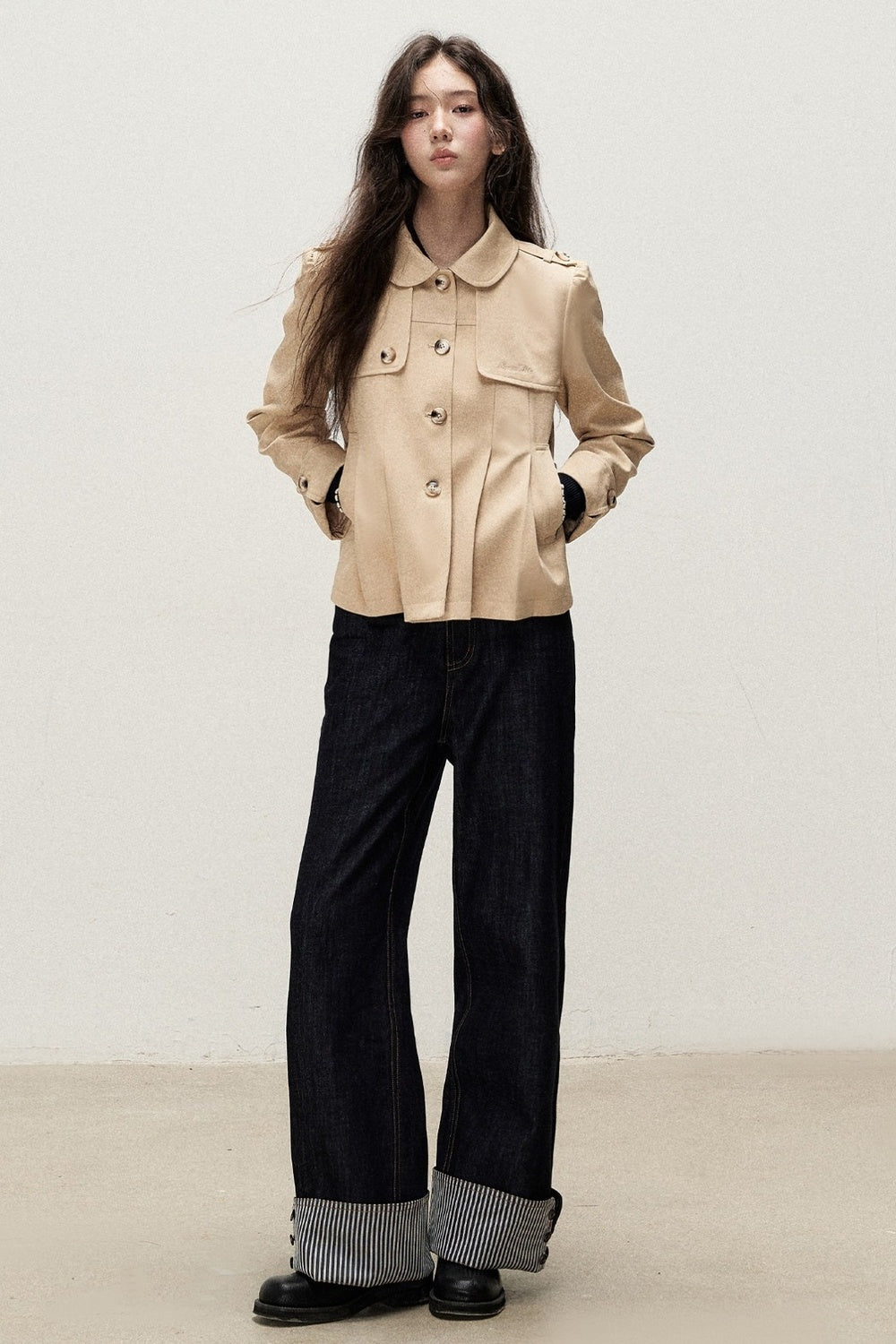 Pleated A-Line Short Trench Coat