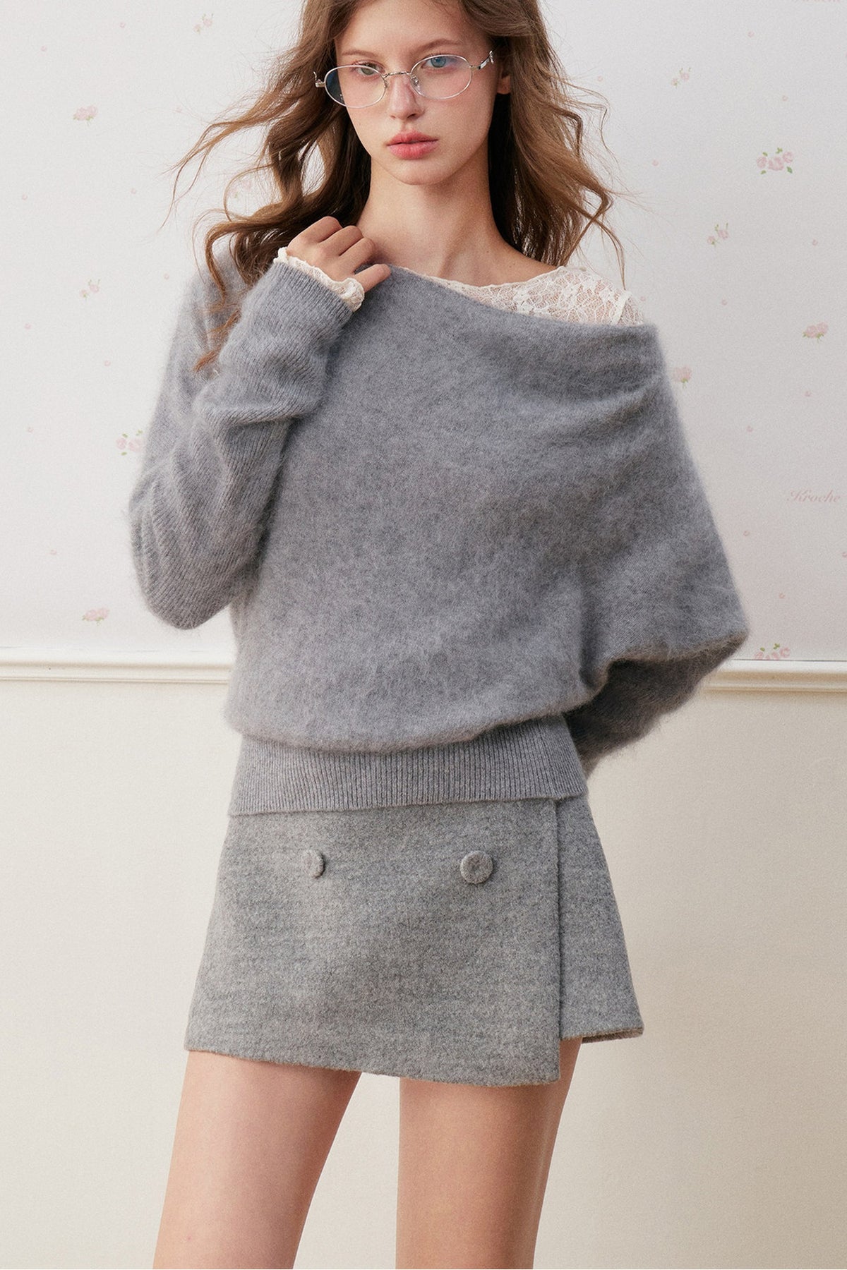 Wool Blend Double-Breasted Asymmetrical Skirt
