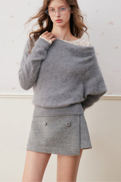 Wool Blend Double-Breasted Asymmetrical Skirt