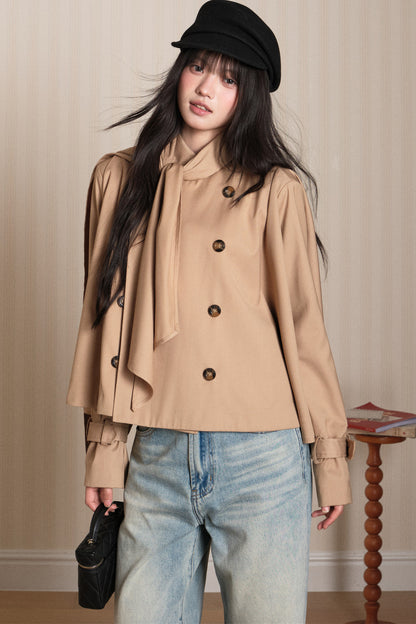 Double-Breasted Cape Trench Coat
