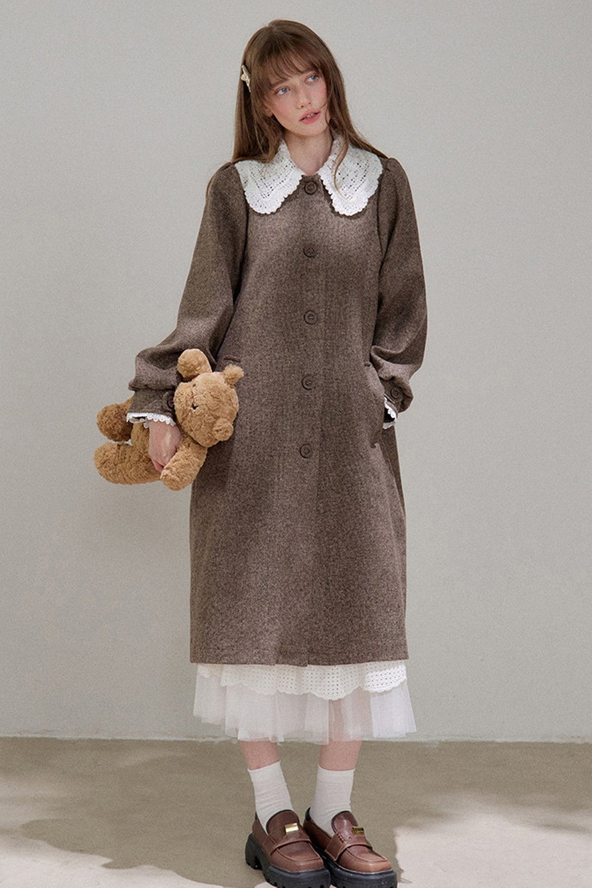 Brown Doll Collar Wool Coat