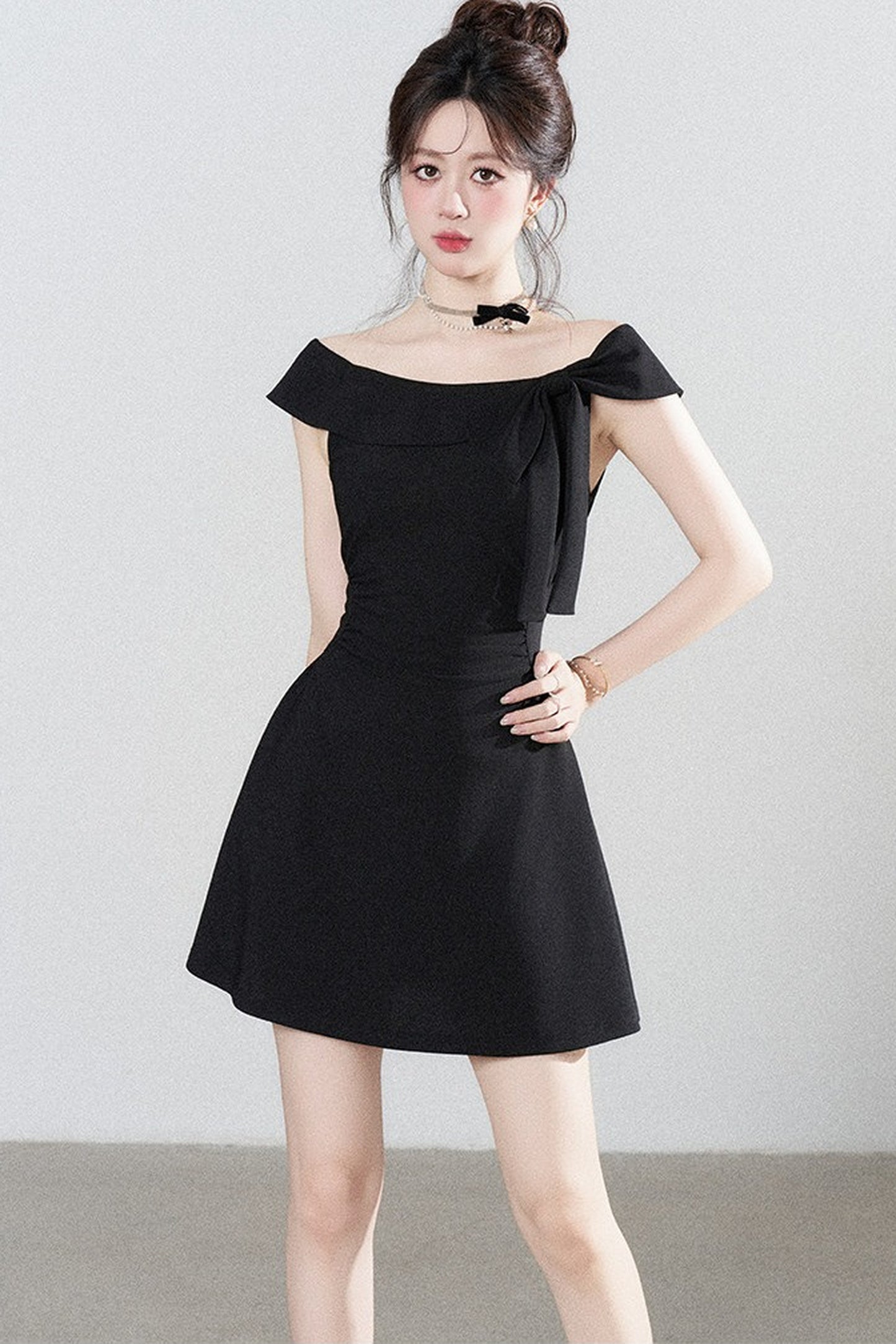 Black Off-Shoulder Knit Dress