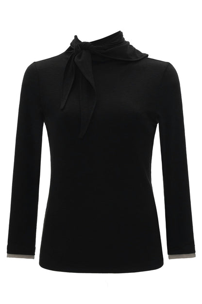 Tie-Neck Long-Sleeve Knit Top