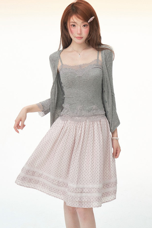 Tencel Wool Lace Camisole & Skirt Set-Up