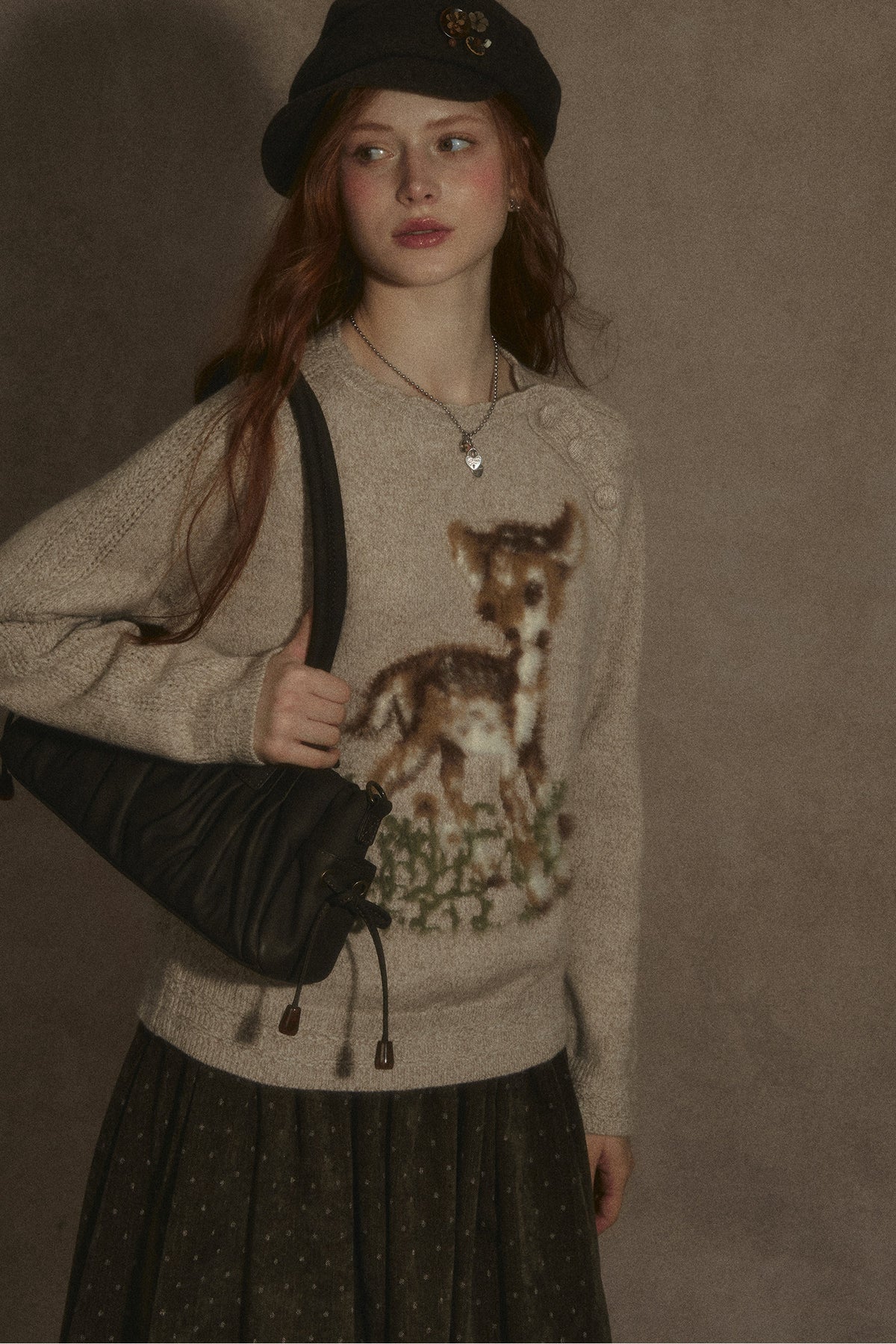 Deer Jacquard Pullover Sweater