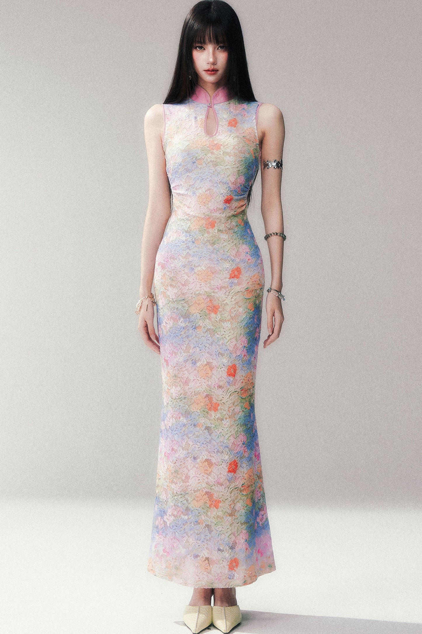 Stretch Lace Sleeveless Cheongsam Dress