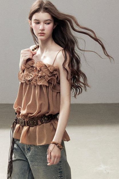 Ruffled Chiffon Camisole Top