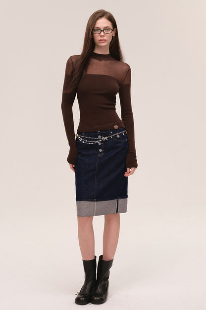 Tencel Spliced Half-Turtleneck Knit Top