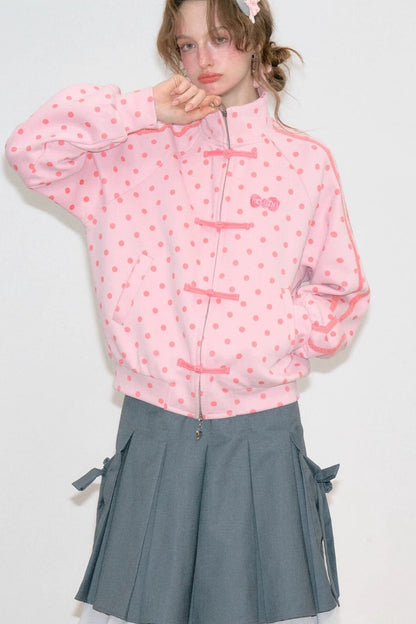 Blue Polka Dot Zipper Hoodie Jacket