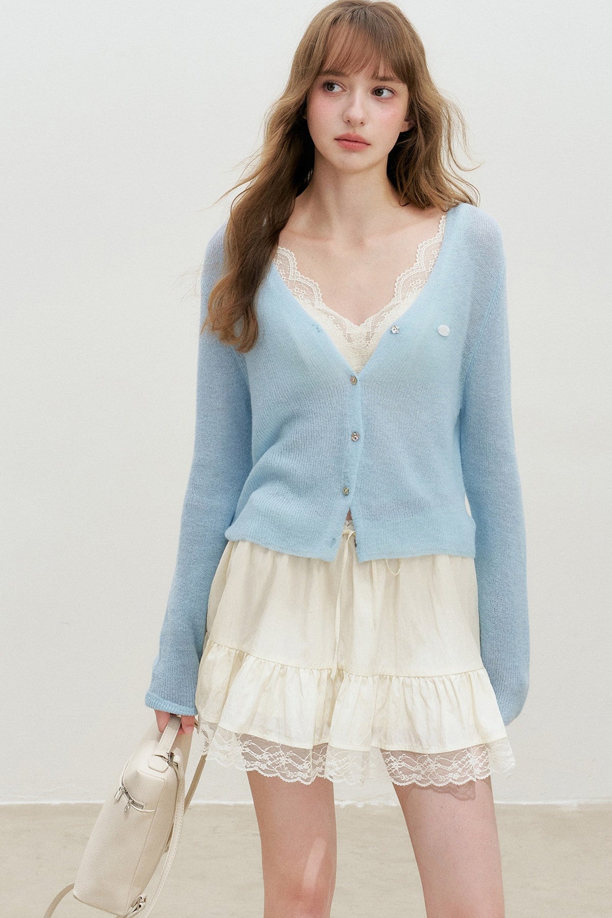 Deep V-Neck Knit Cardigan