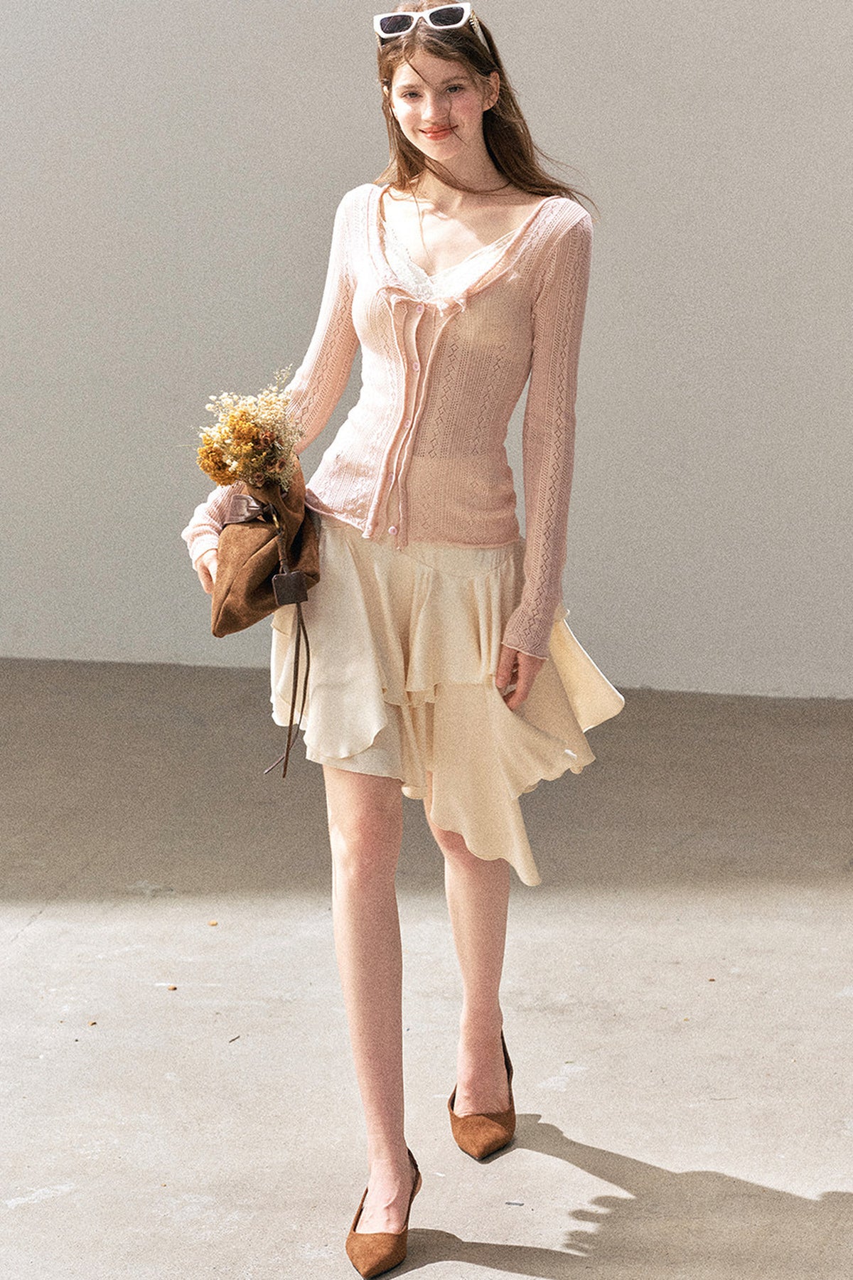 Cardigan sottile in maglia floreale