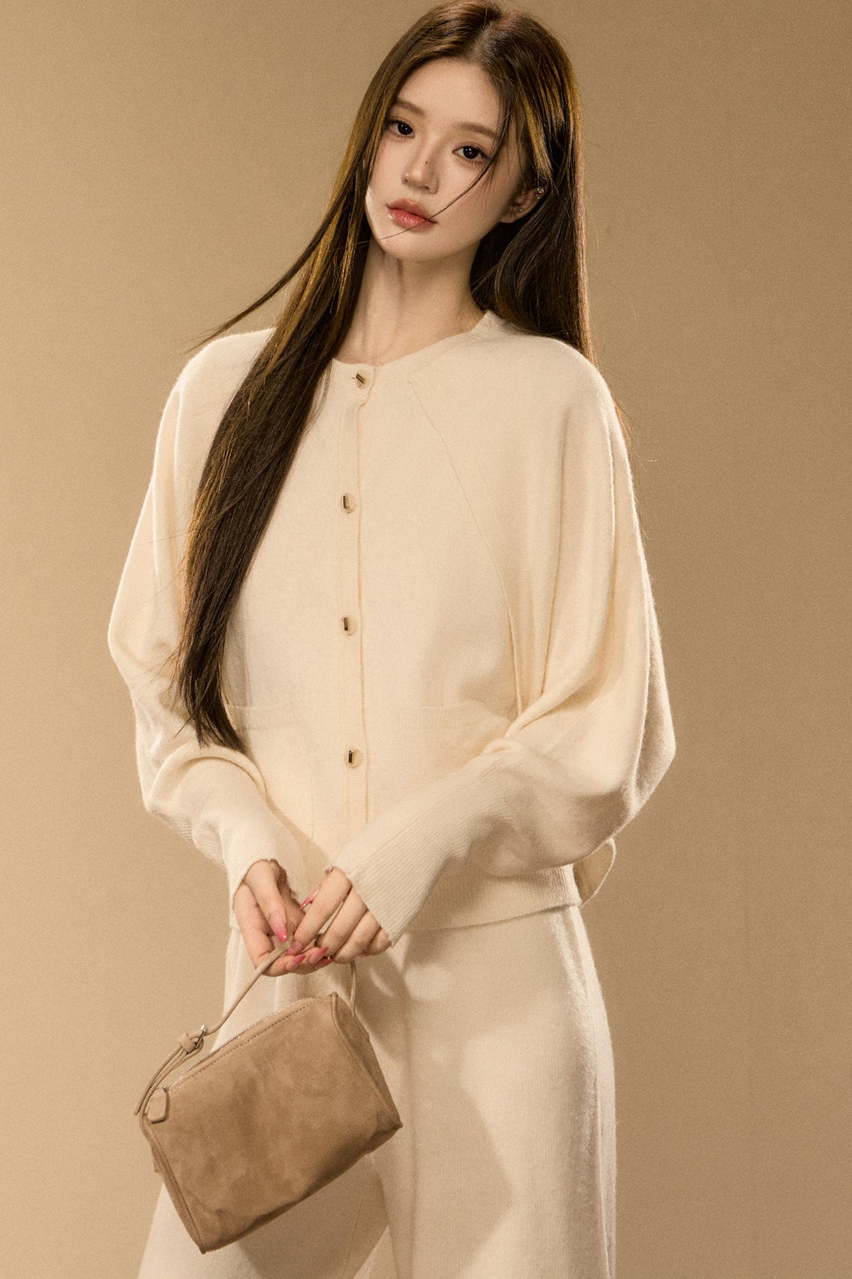 Wool and Cashmere Blend Cardigan and Pants Set-Up