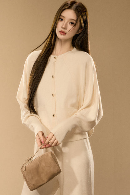Wool and Cashmere Blend Cardigan and Pants Set-Up