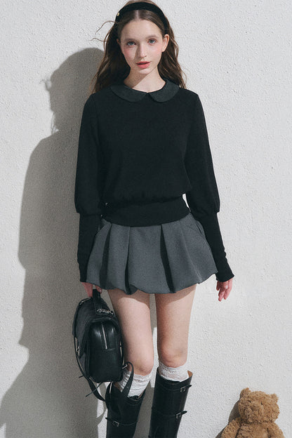 Doll Collar Long-Sleeve Knit Top