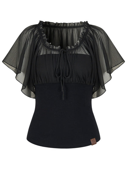 Gauze Patchwork Ruffle Top
