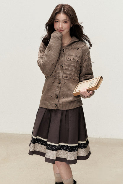 Hazelnut Diary 50% Wool Thick Knit Cardigan