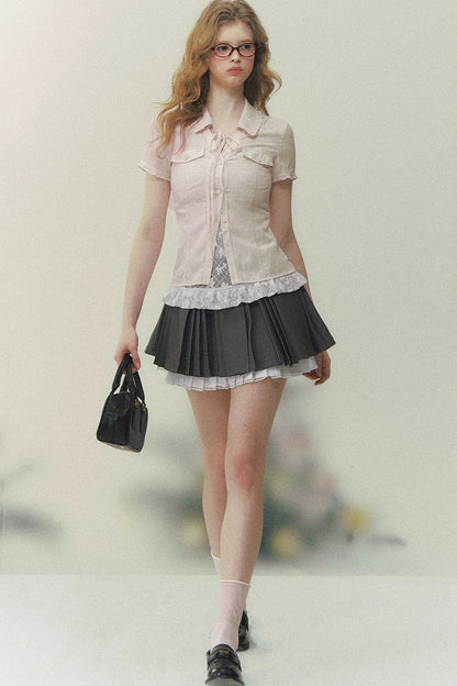 Preppy Lace Fake Two-Piece Blouse