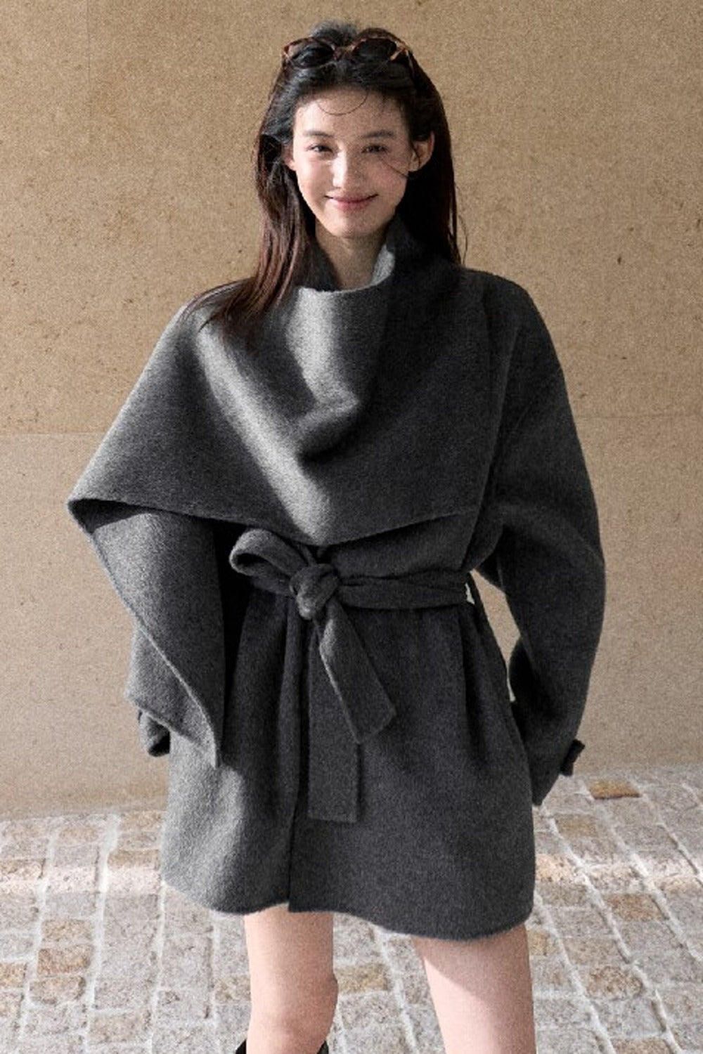 Double-Sided Wool Scarf Collar Coat