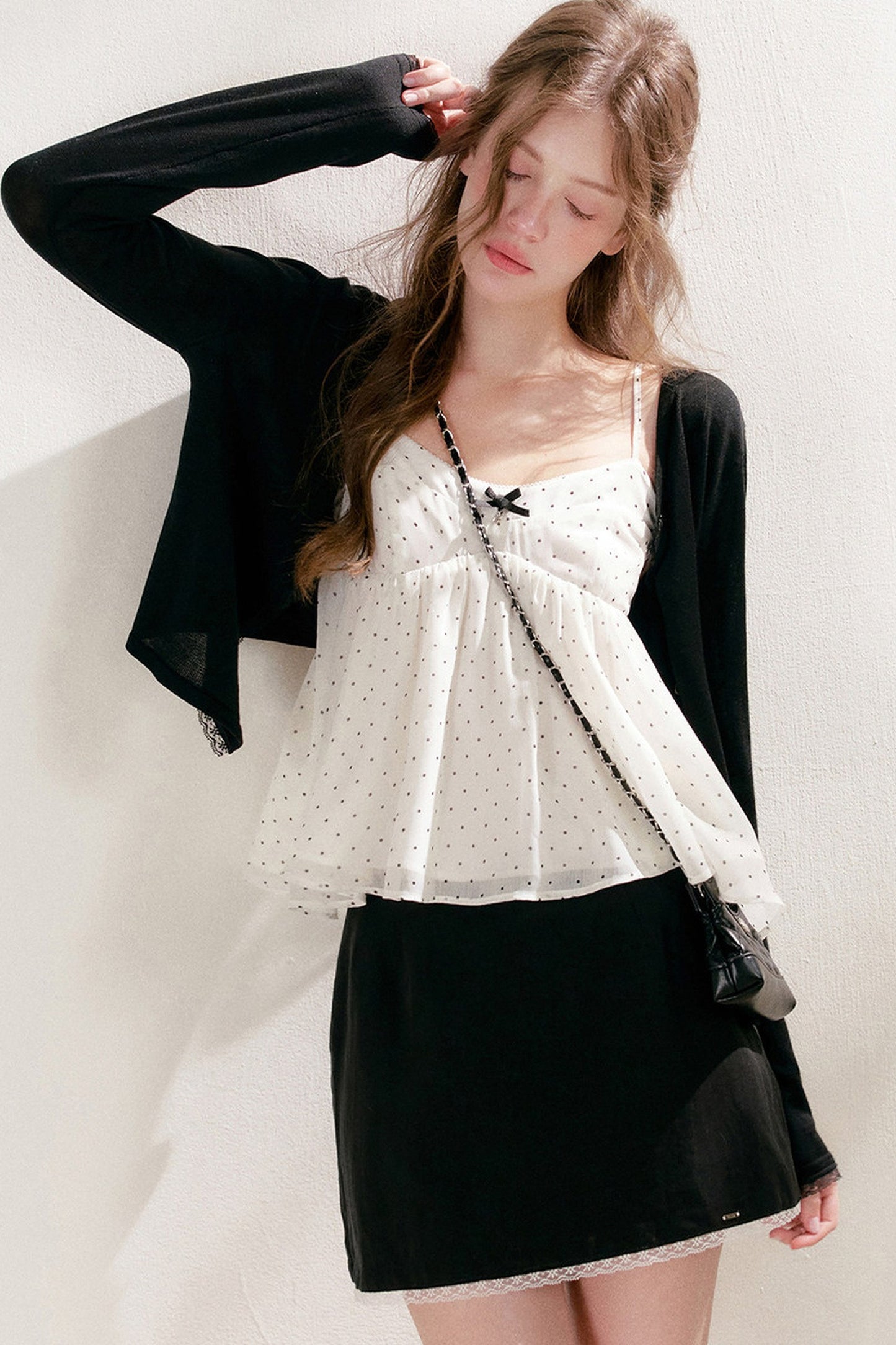 Bubble Polka Dot Ruched Chiffon Camisole Set-Up