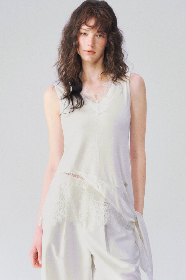 Irregular Hem Lace V-Neck Sleeveless Top