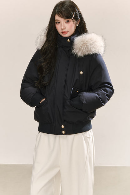 Raccoon Fur Collar Hooded Down Jacket