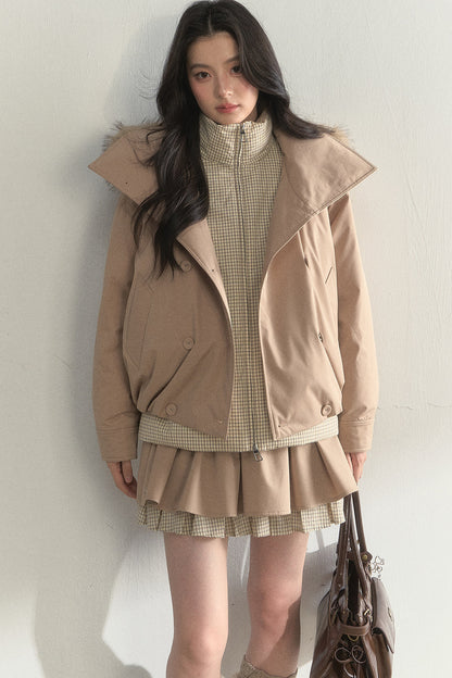 Parka acolchada de cuadros cruzada con estampado de capullos