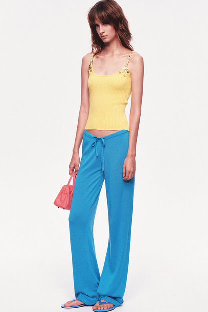 Button Strap Ribbed Knit Tank Top