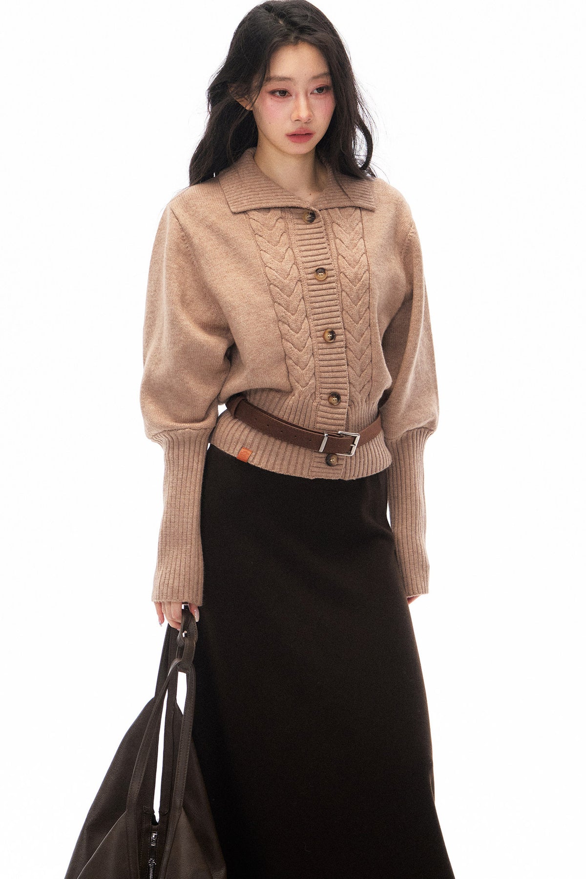 Knitted Jacket and Long A-Line Skirt Set-Up