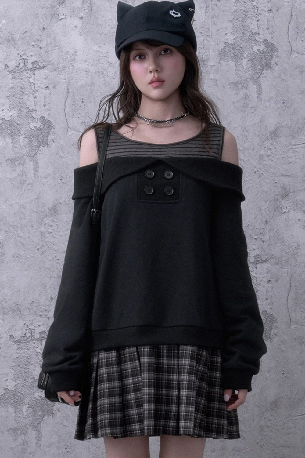 Layered-Look Pleated Sweatshirt Dress