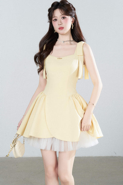 Yellow Mesh Spliced Dress