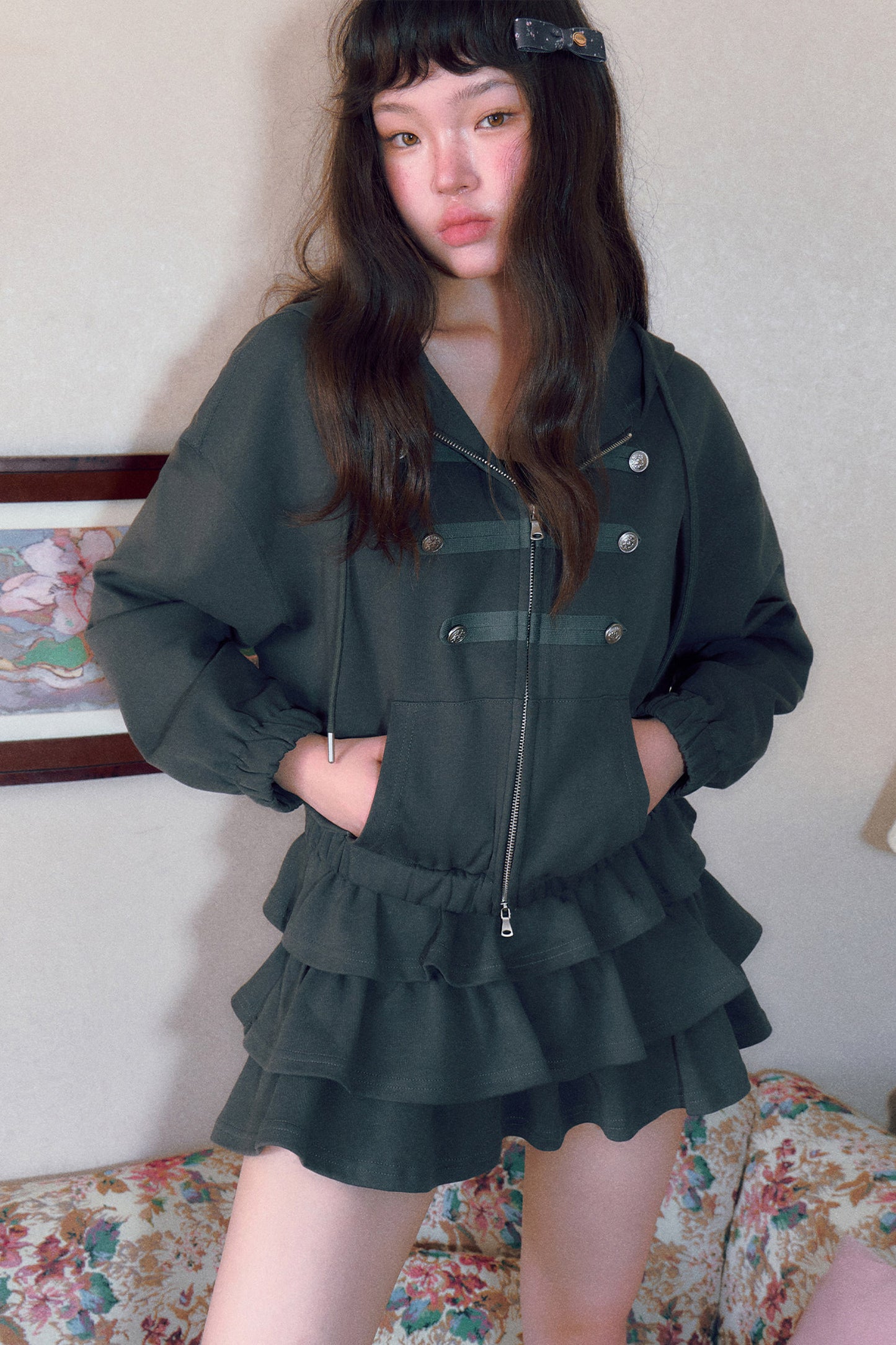 Retro Napoleon Hooded Sweatshirt and Skirt Set-Up