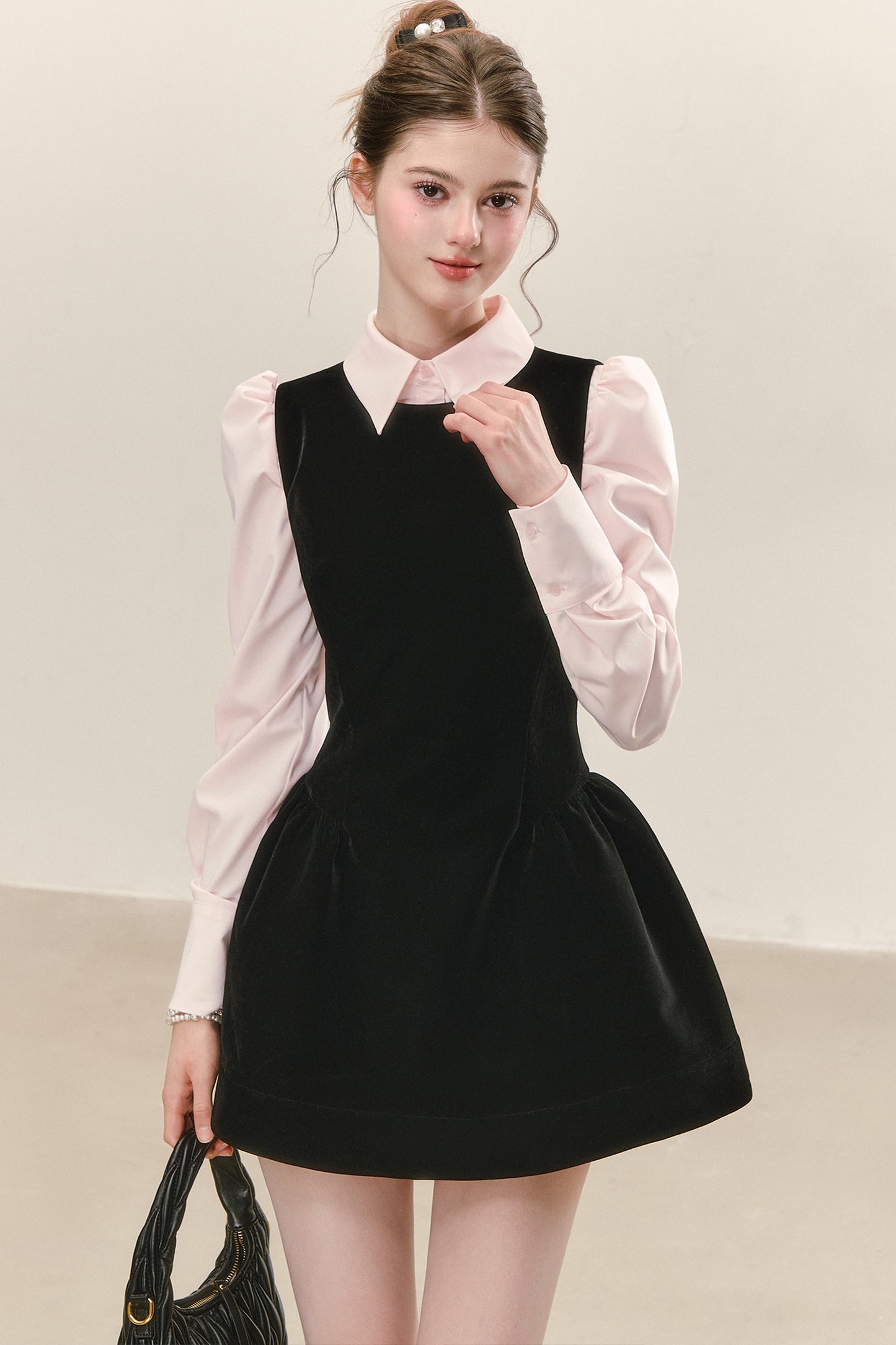 Sleeveless Black Tank Dress and Shirt Set