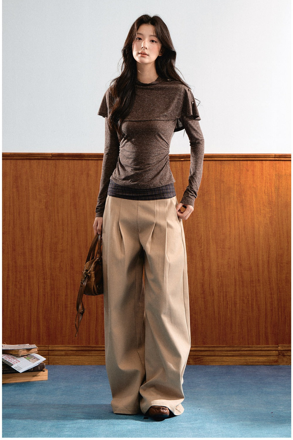 Double-Layer Pleated Knit Sweater