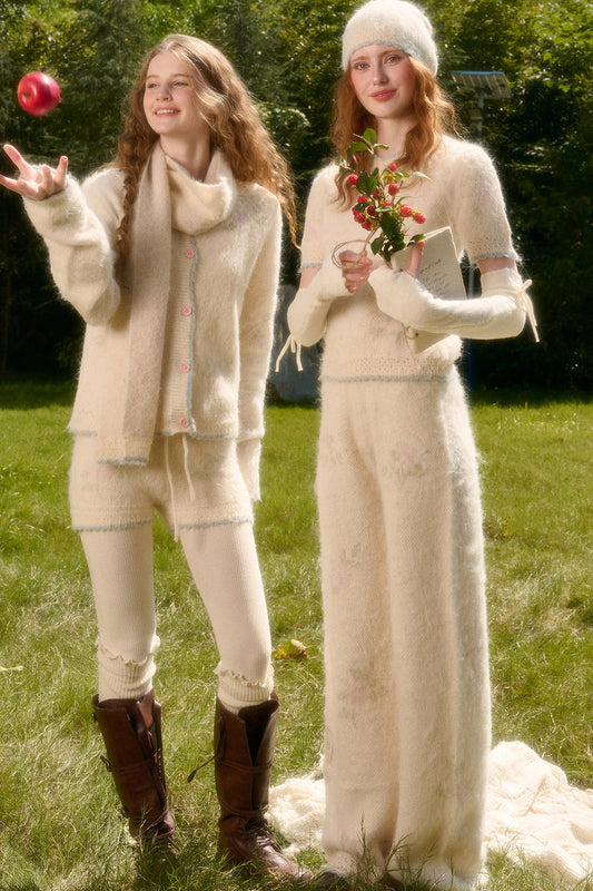 Soft Wool Knit Cardigan and Pants Set-Up