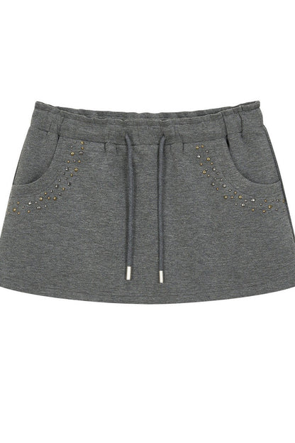 Silhouette Drawstring Hoodie and Studded Skirt Set-Up