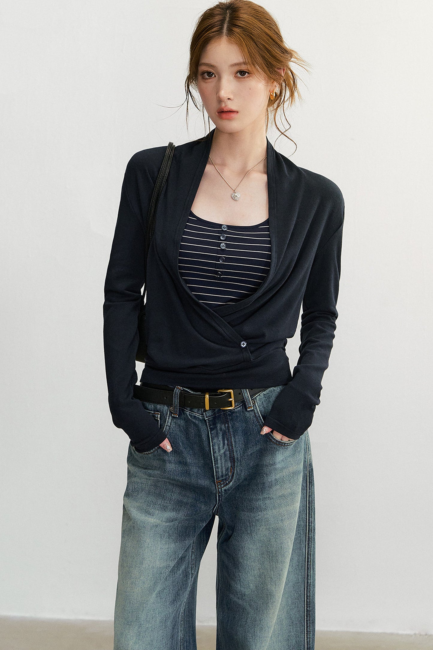 Cross V-Neck Knit Top and Camisole Set