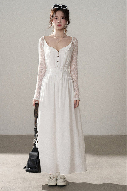 Robe trapèze en dentelle à boutons