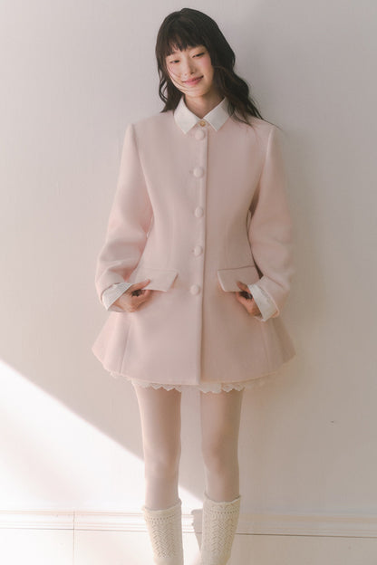 Pink Wool Shirt Collar Mid-Length Coat