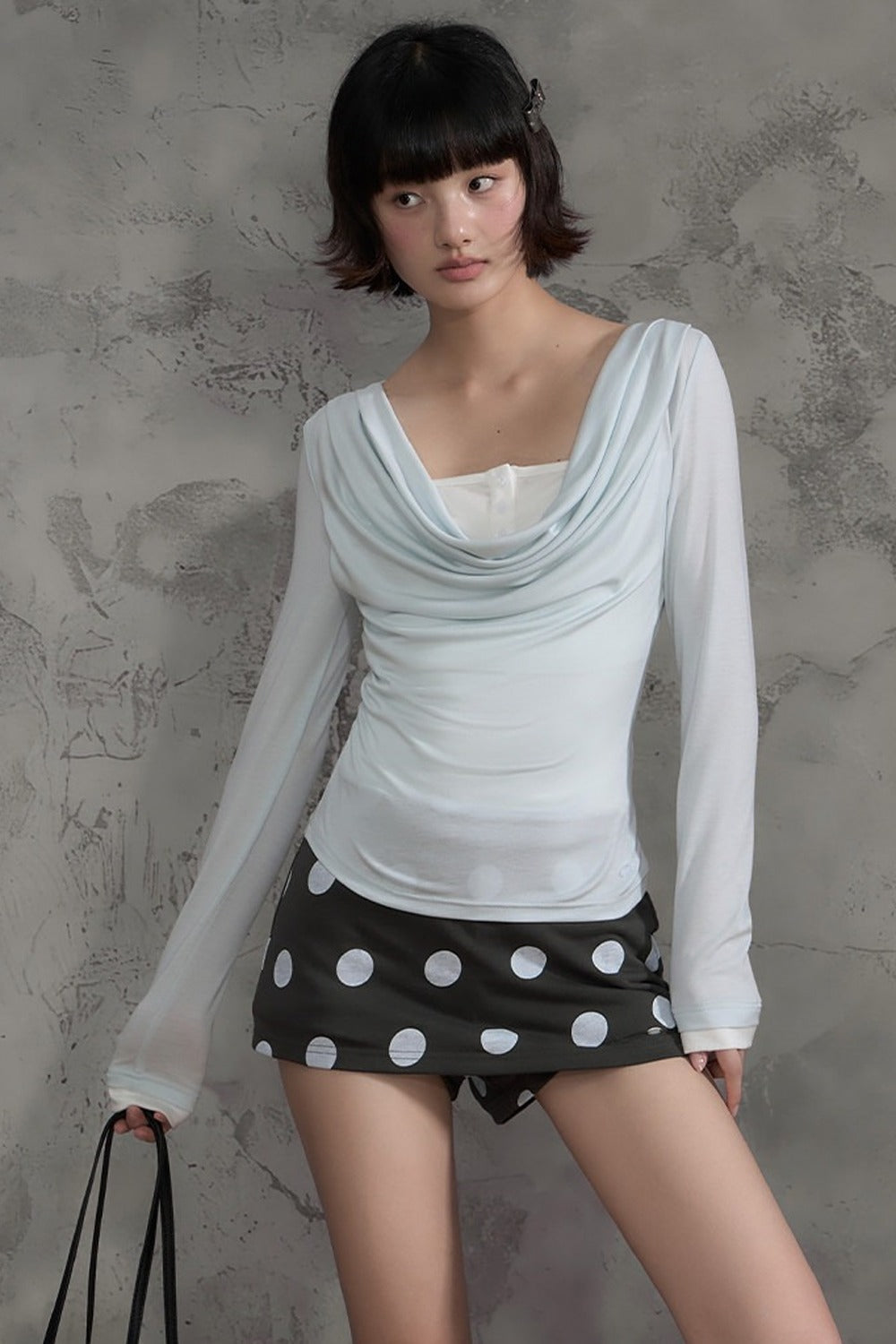 Swing Collar Spliced Blouse