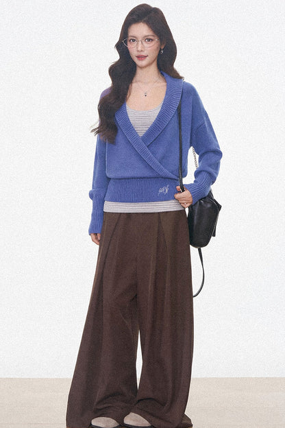 Westayone Long-Sleeved Knitted Sweater and Wide-Leg Pants Set-Up