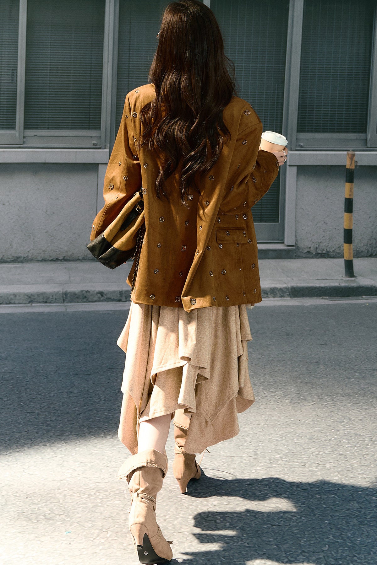 Beaded Suede Detachable Fur Collar Jacket