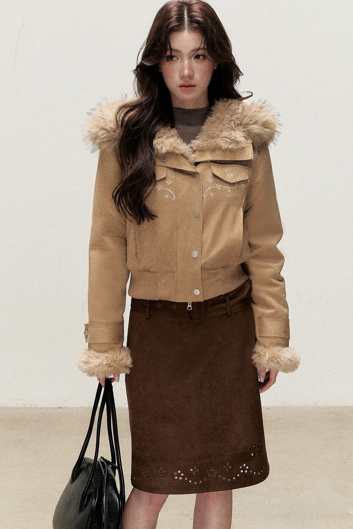 Embroidered Suede Fleece-Lined Jacket