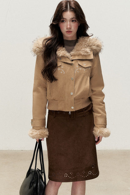Embroidered Suede Fleece-Lined Jacket