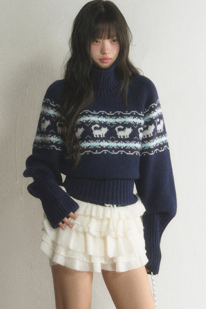 Fair Isle Cat Turtleneck Sweater