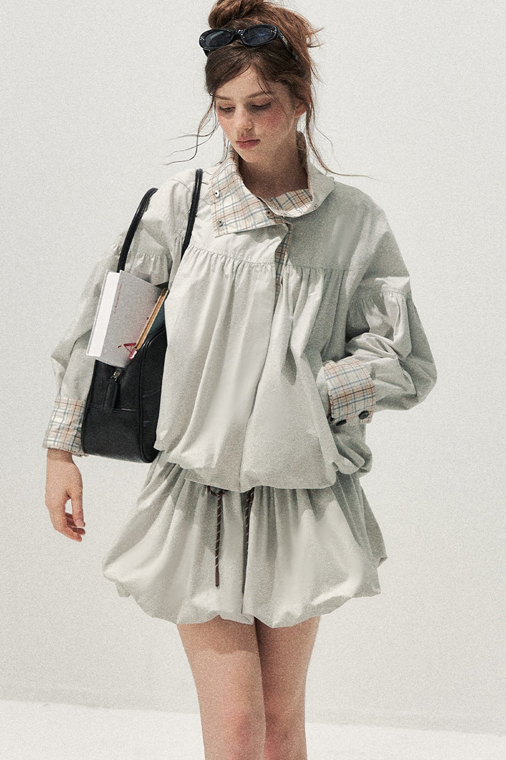Plaid Trench Coat and Skirt Set-Up
